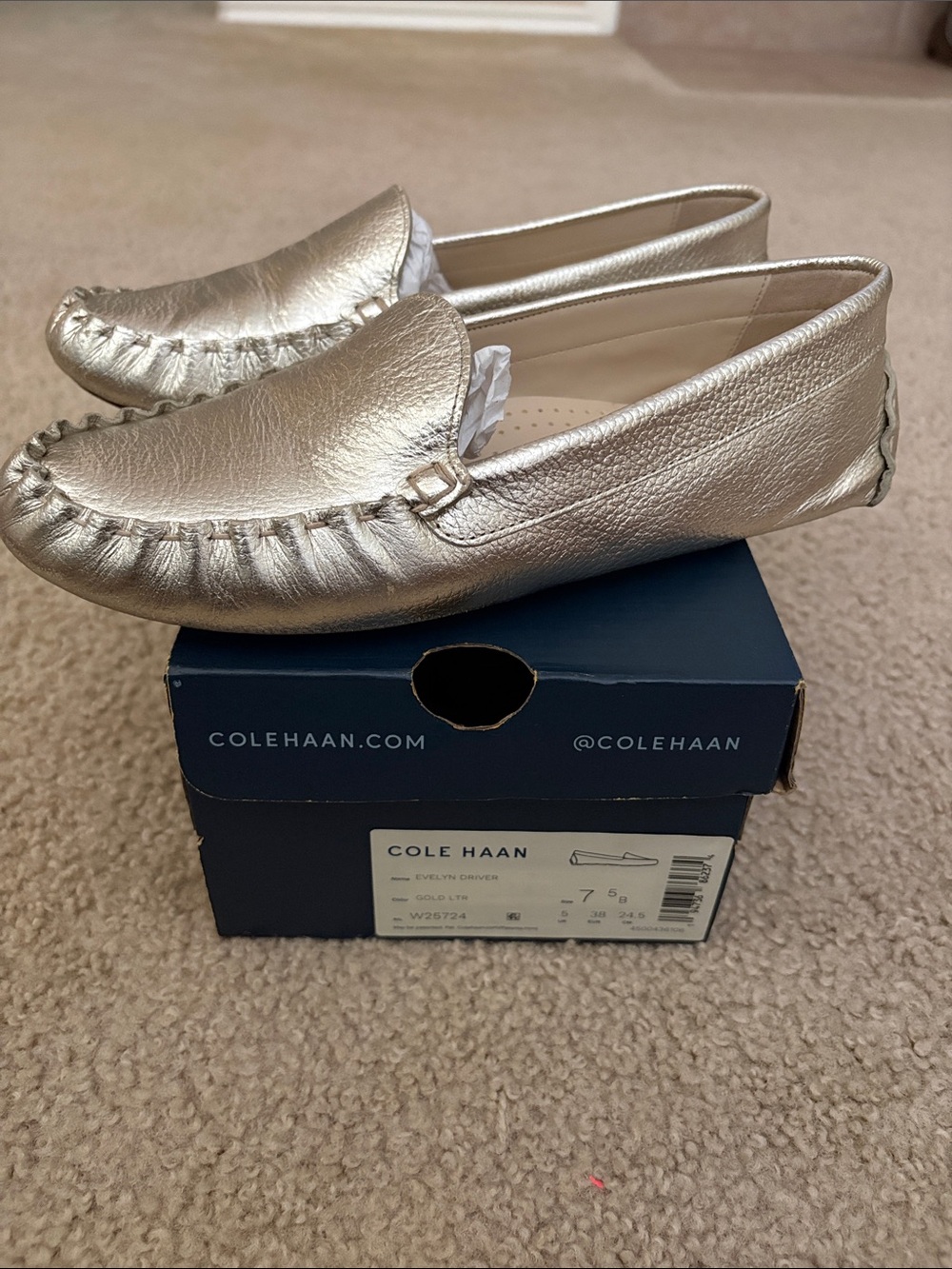 Cole Haan Metallic Gold Leather Driving Loafers